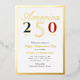 Tarjeta Festiva Con Relieve Metalizado América 250 Semiquincentenario Patriótico Azul