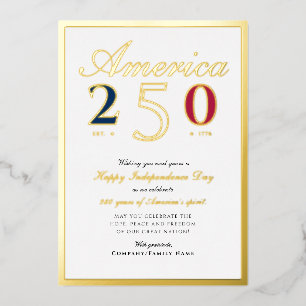 Tarjeta Festiva Con Relieve Metalizado América 250 Semiquincentenario Patriótico Azul