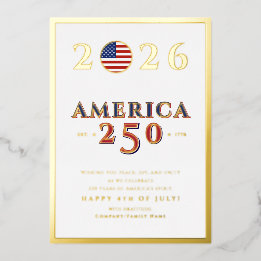 Tarjeta Festiva Con Relieve Metalizado America 250 Semiquincentennial 2026 July 4th