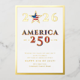Tarjeta Festiva Con Relieve Metalizado America 250 Semiquincentennial 2026 July 4th Star