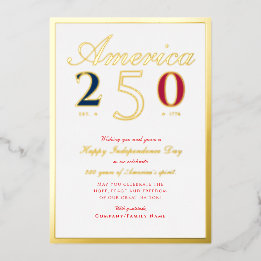 Tarjeta Festiva Con Relieve Metalizado America 250 Semiquincentennial Patriotic Red