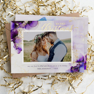 Tarjeta Festiva Con Relieve Metalizado Amethyst and Gold Glam 2 Photo