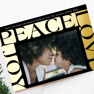 Tarjeta Festiva Con Relieve Metalizado Amor moderno paz alegría un marco de ónix fotográf