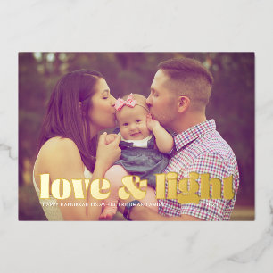 Tarjeta Festiva Con Relieve Metalizado Amor y luz Hanukkah