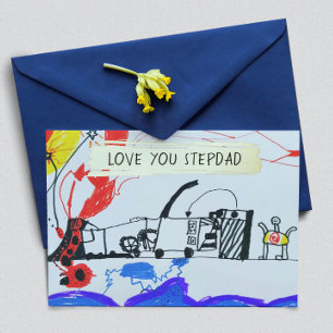 Tarjeta Festiva Con Relieve Metalizado Añadir el día del padre del dibujo y la foto del P