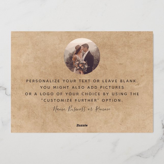 Tarjeta Festiva Con Relieve Metalizado Añadir una foto de escritura moderna mínima Rustic (Reverso )