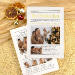 Tarjeta Festiva Con Relieve Metalizado Año De Periódico navidades En Reseña De 7 Fotos<br><div class="desc">¡Lee todo al respecto y dale a tus Navidades cartas un brillo con oro real, plata o Relieve metalizado de oro rosa! ¡Convierta su tarjeta de vacaciones en un conservador encantador con esta tarjeta de Relieve metalizado fotográfico de Navidades al estilo del periódico! El frente muestra tu ciudad y año...</div>