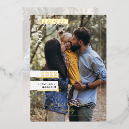 Tarjeta Festiva Con Relieve Metalizado Año de revisión de fotos familiares año lleno de R