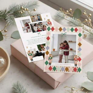 Tarjeta Festiva Con Relieve Metalizado Año en momentos Collage de fotos Nutcracker Argyle