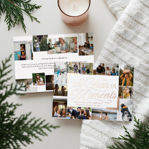Tarjeta Festiva Con Relieve Metalizado Año en momentos Navidades de Collage de fotos fami
