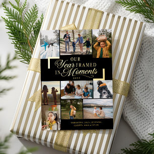 Tarjeta Festiva Con Relieve Metalizado Año enmarcado en momentos Navidades de fotos famil