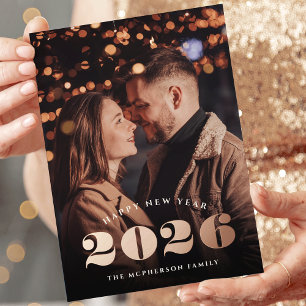 Tarjeta Festiva Con Relieve Metalizado Año Grande Feliz año nuevo Rosa de fotos de oro