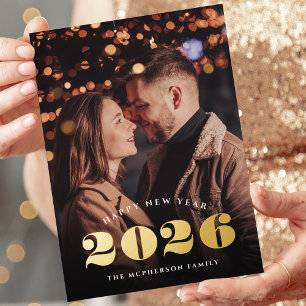 Tarjeta Festiva Con Relieve Metalizado Año Grande   Fotografía de Año Nuevo Feliz