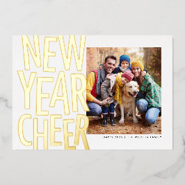 Tarjeta Festiva Con Relieve Metalizado Año Nuevo Alegría divertido oro una foto confeti H