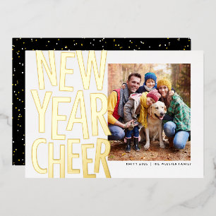 Tarjeta Festiva Con Relieve Metalizado Año Nuevo Alegría divertido oro una foto confeti H
