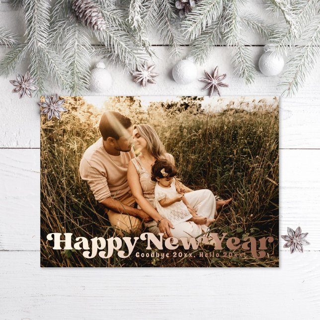 Tarjeta Festiva Con Relieve Metalizado Año nuevo retro feliz (Subido por el creador)