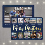 Tarjeta Festiva Con Relieve Metalizado Any Text 11 Photo Collage Simple Navy Blue & Gold<br><div class="desc">Send stylish joyful greetings and share 11 of your favorite pictures with a custom photo collage navy blue and gold foil holiday card. All text on this template is simple to personalize to include any wording, such as Merry Christmas, Happy Holidays, Seasons Greetings, New Year Cheers etc. (IMAGE PLACEMENT TIP:...</div>