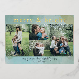 Tarjeta Festiva Con Relieve Metalizado Aqua Merry y Bright Abstract Collage de fotos