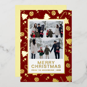 Tarjeta Festiva Con Relieve Metalizado Árbol Caprichoso Remolinos Garabatos 3 Foto Navida