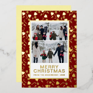Tarjeta Festiva Con Relieve Metalizado Árbol Caprichoso Remolinos Garabatos 3 Foto Navida
