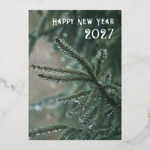 Tarjeta Festiva Con Relieve Metalizado Árbol de abeto con papel de aluminio Feliz Año Nue