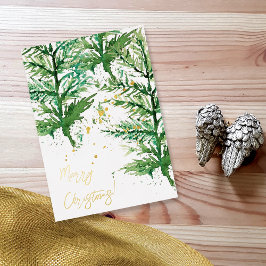 Tarjeta Festiva Con Relieve Metalizado Árbol de arte de acuarela navideña