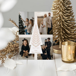 Tarjeta Festiva Con Relieve Metalizado Árbol de hoja perenne con lazo elegante presente f