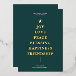 Tarjeta Festiva Con Relieve Metalizado Árbol de mensajes de Navidades verdes simples