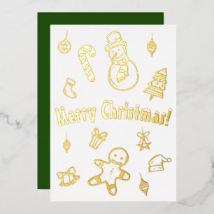 Tarjeta Festiva Con Relieve Metalizado Árbol de Navidad Alegre Hombre de Nieve de Caramel