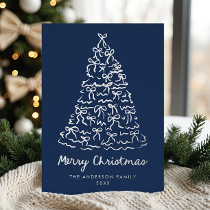 Tarjeta Festiva Con Relieve Metalizado Arbol de Navidad caprichoso dobla a la marina sin 