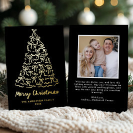 Tarjeta Festiva Con Relieve Metalizado Arbol de Navidad caprichoso dobla foto negra