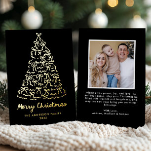 Tarjeta Festiva Con Relieve Metalizado Arbol de Navidad caprichoso dobla foto negra