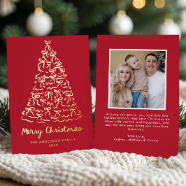 Tarjeta Festiva Con Relieve Metalizado Arbol de Navidad caprichoso dobla foto roja