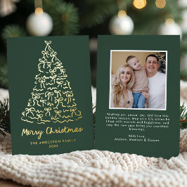 Tarjeta Festiva Con Relieve Metalizado Arbol de Navidad caprichoso dobla foto verde pino
