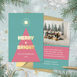 Tarjeta Festiva Con Relieve Metalizado Árbol de Navidad de Bloque de Color Moderno Coral