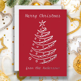 Tarjeta Festiva Con Relieve Metalizado Árbol de Navidad de Papel Aluminizado Rojo
