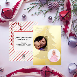 Tarjeta Festiva Con Relieve Metalizado Árbol de Navidad Dos Navidades de fotos 20XX