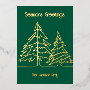 Tarjeta Festiva Con Relieve Metalizado Árbol de Navidad Gráfica Verde y Oro Profundo Míni