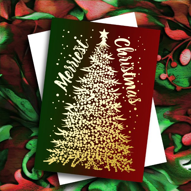 Tarjeta Festiva Con Relieve Metalizado Árbol de Navidad Merriest Navidades Red Ombre (Subido por el creador)
