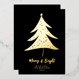 Tarjeta Festiva Con Relieve Metalizado Árbol de Navidad Minimalista Alegre y Brillante