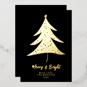 Tarjeta Festiva Con Relieve Metalizado Árbol de Navidad Minimalista Alegre y Brillante