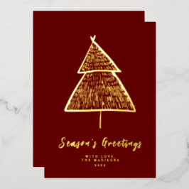Tarjeta Festiva Con Relieve Metalizado Árbol de Navidad minimalista de Felices Fiestas 