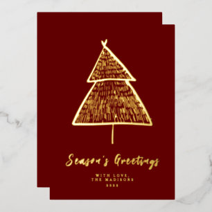 Tarjeta Festiva Con Relieve Metalizado Árbol de Navidad minimalista de Felices Fiestas