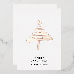 Tarjeta Festiva Con Relieve Metalizado Árbol de Navidad Minimalista Rosa Dorada