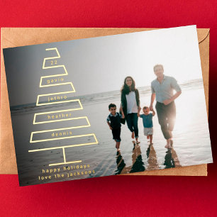 Tarjeta Festiva Con Relieve Metalizado Árbol de Navidad moderno alegre con nombres person