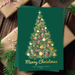 Tarjeta Festiva Con Relieve Metalizado Árbol de Navidad retro brillante no fotográfico