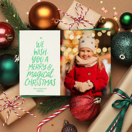 Tarjeta Festiva Con Relieve Metalizado Árbol de Navidad verde mágico y alegre foto