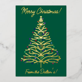 Tarjeta Festiva Con Relieve Metalizado Árbol de Navidad Verde y Dorado Moderno