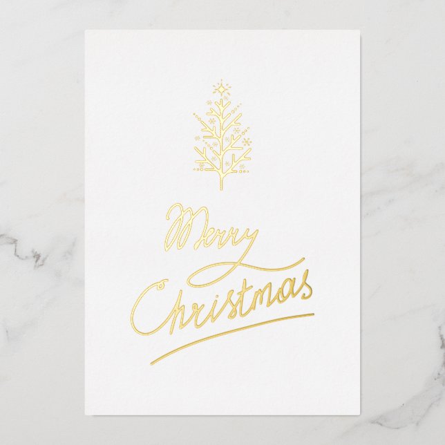 Tarjeta Festiva Con Relieve Metalizado Árbol Feliz de Navidad | Agrega tu foto (Anverso)