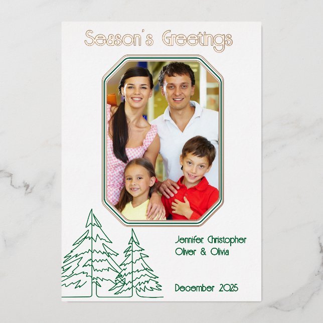 Tarjeta Festiva Con Relieve Metalizado Árbol gráfico de Navidad Mínimo (Anverso)